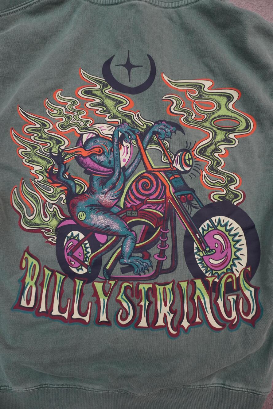 Billy Strings Hoodie Mens Medium Green Full Zip Motorcycle Fleece Graphic